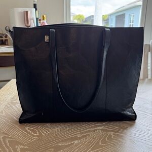 Beis Black Leather Tote Bag